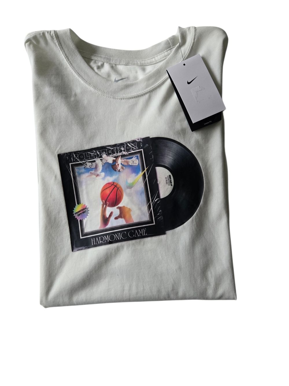 Nike XL NWT White Graphic Tee Vinyl Record Basketball Streetwear
